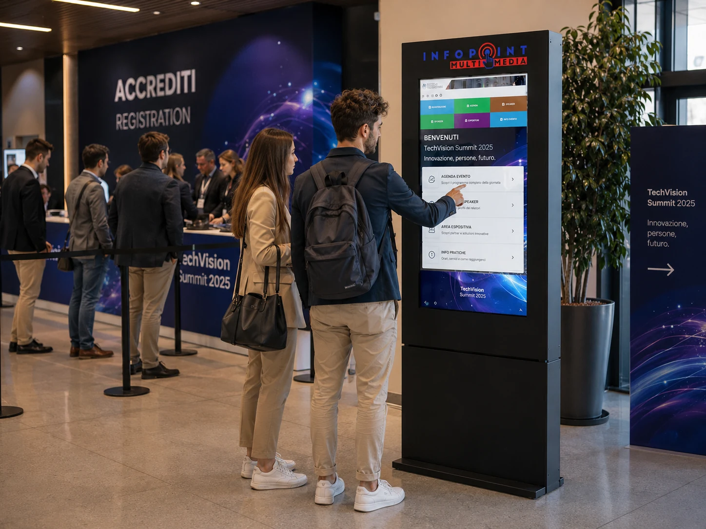 Totem per accrediti agenda e informazioni durante evento aziendale